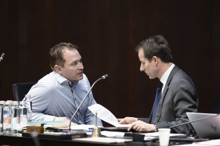 Les deux conseillers nationaux avaient forcé un cordon de sécurité lors d'une visite du Président du parlement ukrainien en juin 2024 (archives). KEYSTONE/ANTHONY ANEX
